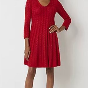 Women’s Jessica Howard Red Sweater Dress Petite Small NWOT 3/4 sleeve